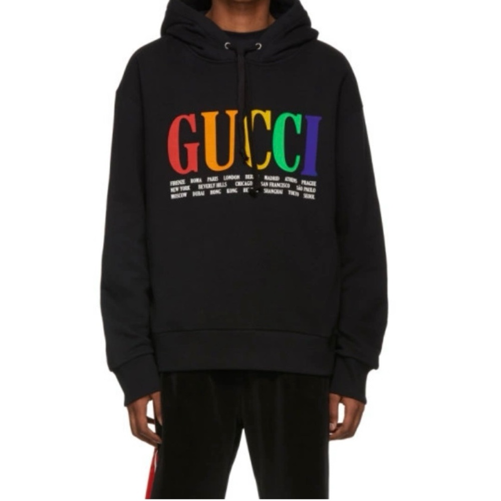 Gucci Black Hoodie with Multicolor Logo